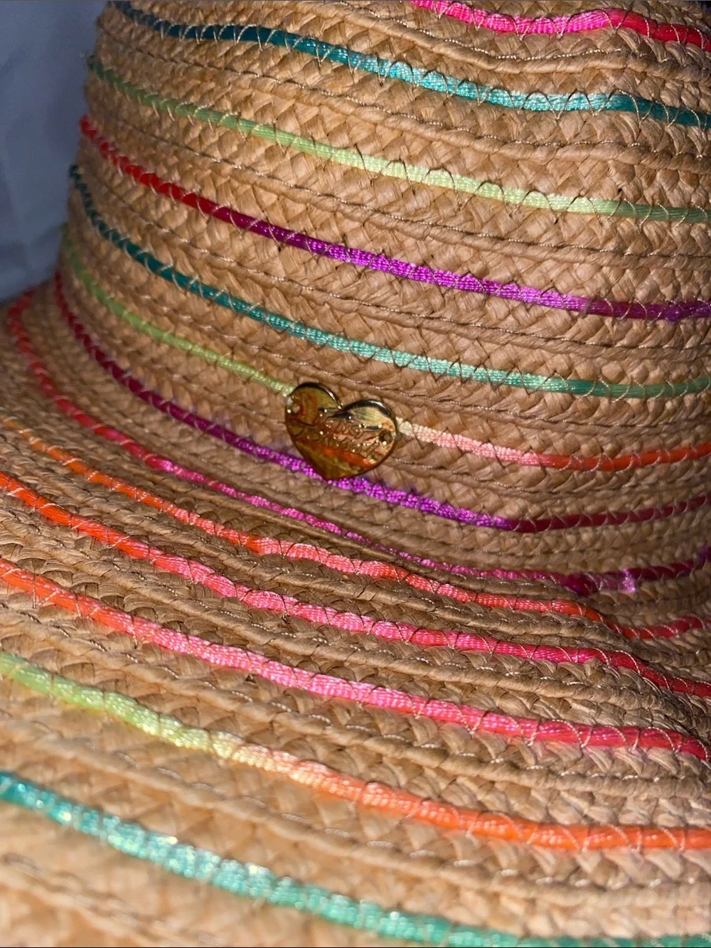 Betsy Johnston Paper Yarn Straw Hat OS bright summer colors floppy hat packable